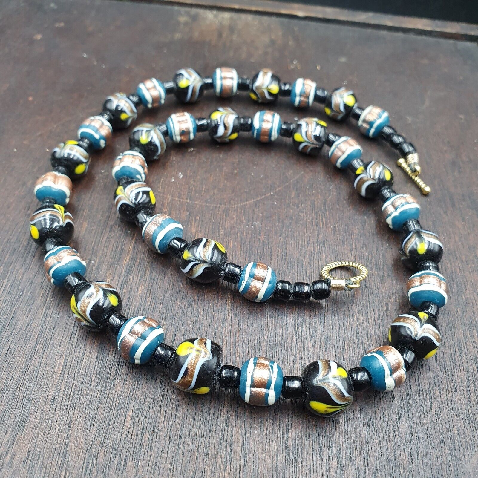 Vintage Venetian Style Wedding cake Beads 10-12MM Aventurine glass Necklace