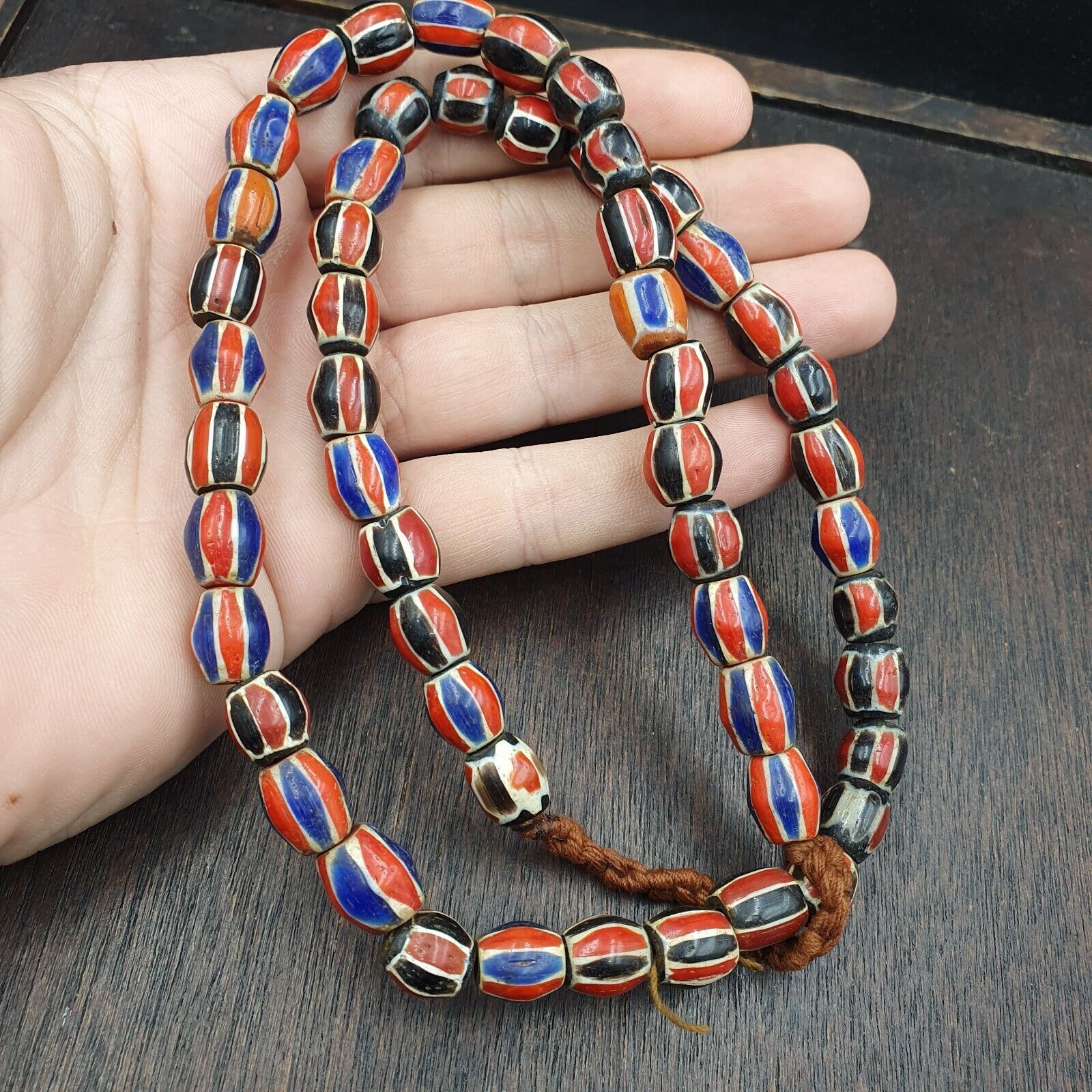 Antique Vintage Venetian Style red Chevron Trade Beads Necklace