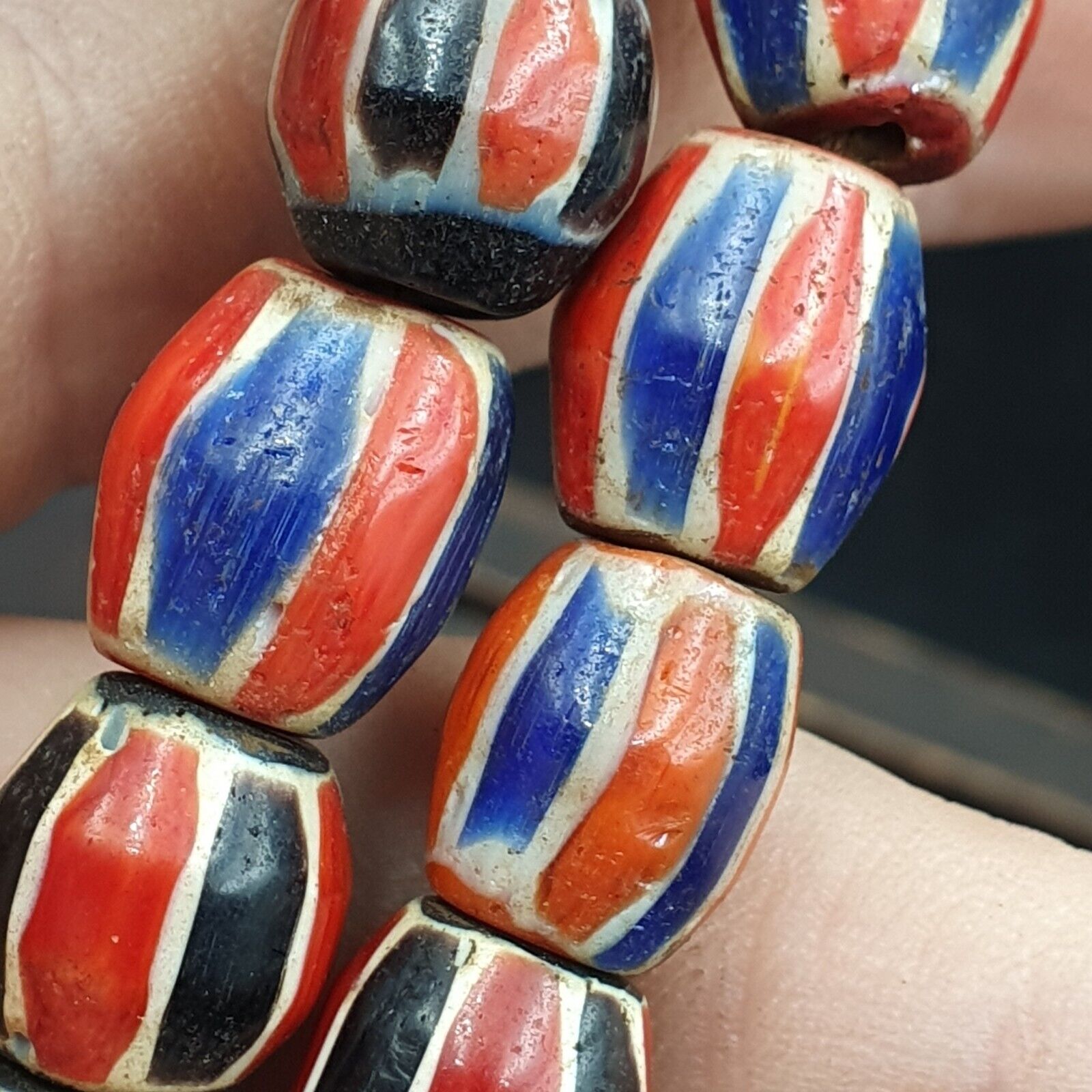 Antique Vintage Venetian Style red Chevron Trade Beads Necklace