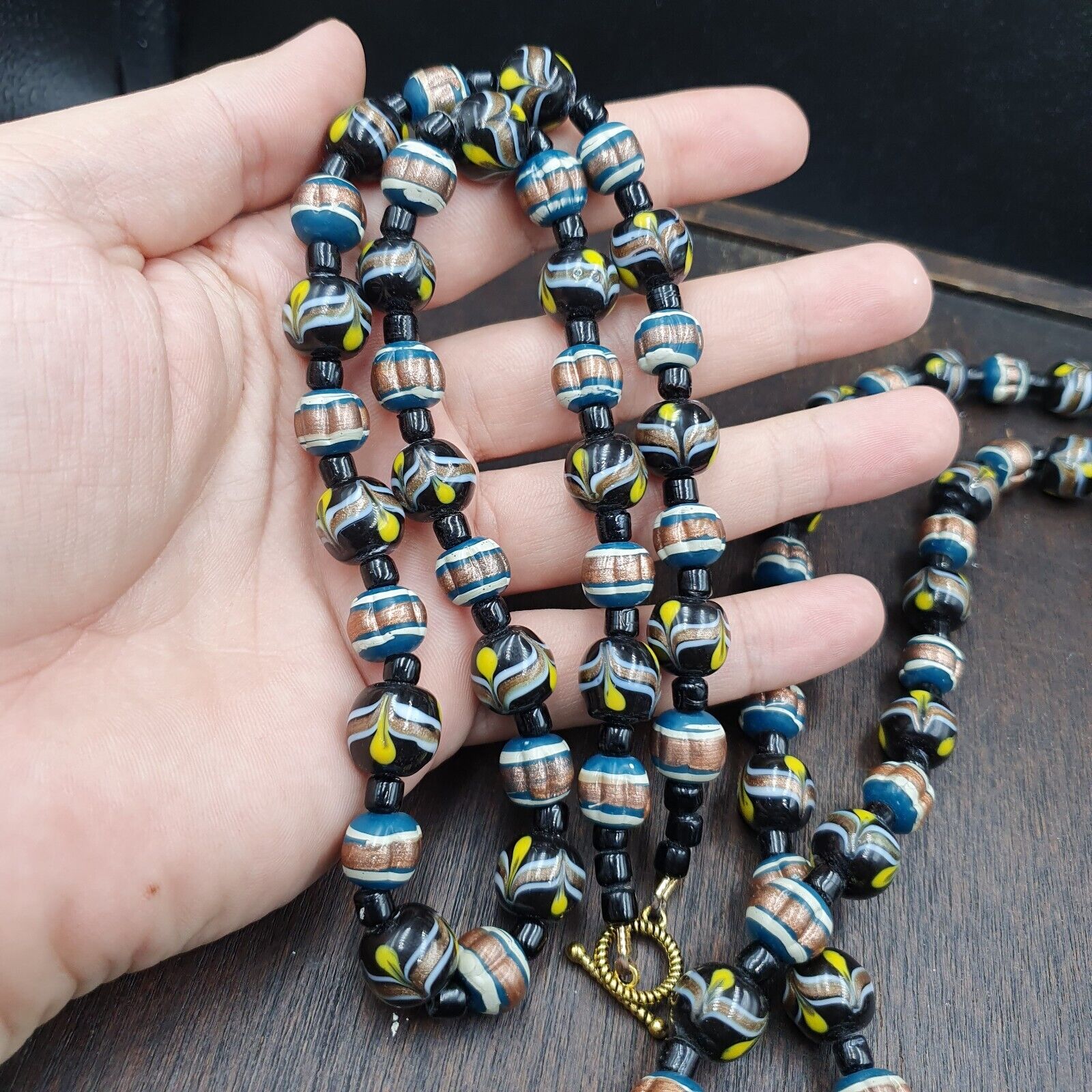 Vintage Venetian Style Wedding cake Beads 10-12MM Aventurine glass Necklace