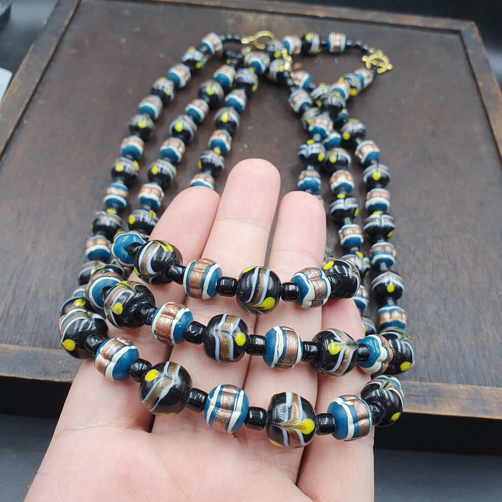 Vintage Venetian Style Wedding cake Beads 10-12MM Aventurine glass Necklace