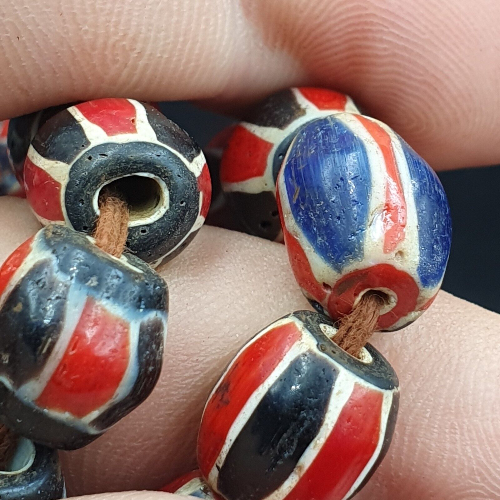 Antique Vintage Venetian Style red Chevron Trade Beads Necklace