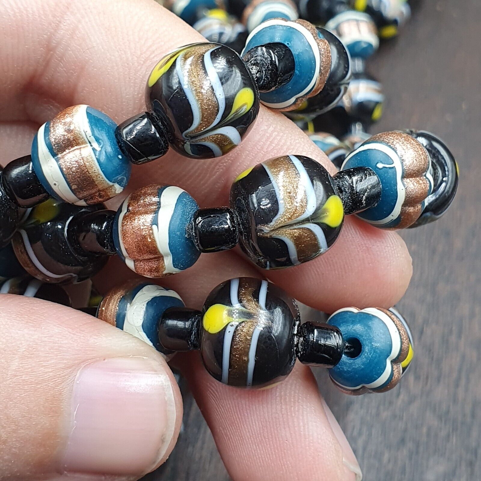 Vintage Venetian Style Wedding cake Beads 10-12MM Aventurine glass Necklace