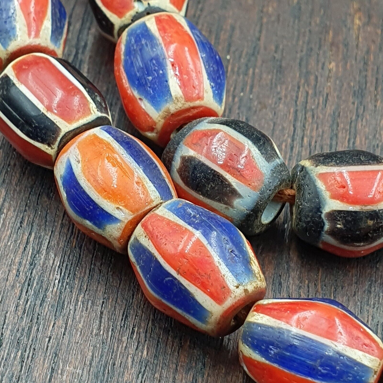 Antique Vintage Venetian Style red Chevron Trade Beads Necklace