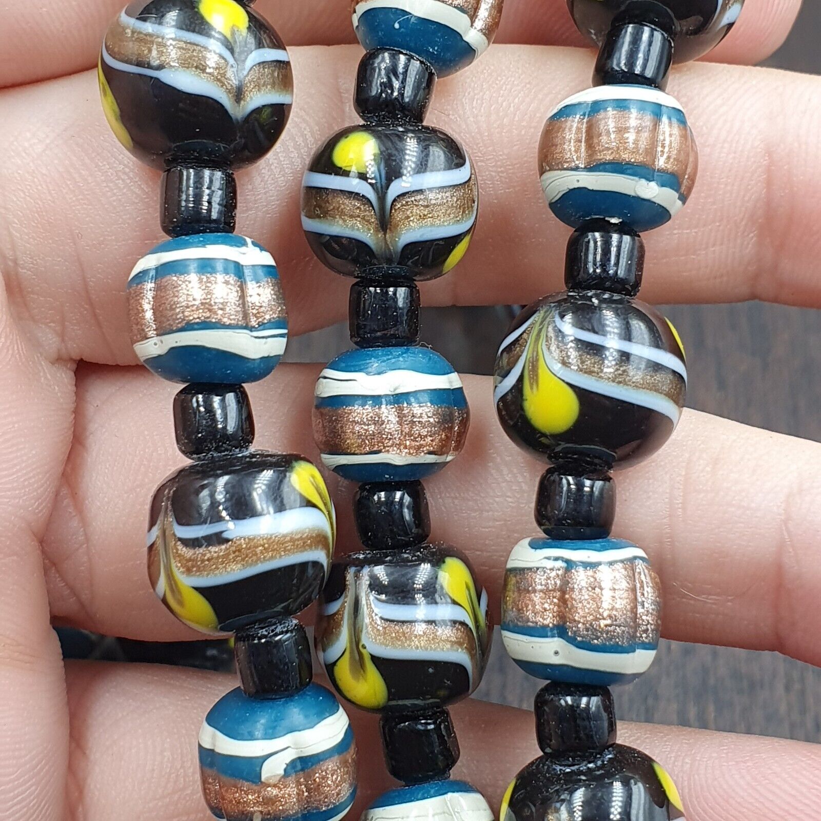 Vintage Venetian Style Wedding cake Beads 10-12MM Aventurine glass Necklace