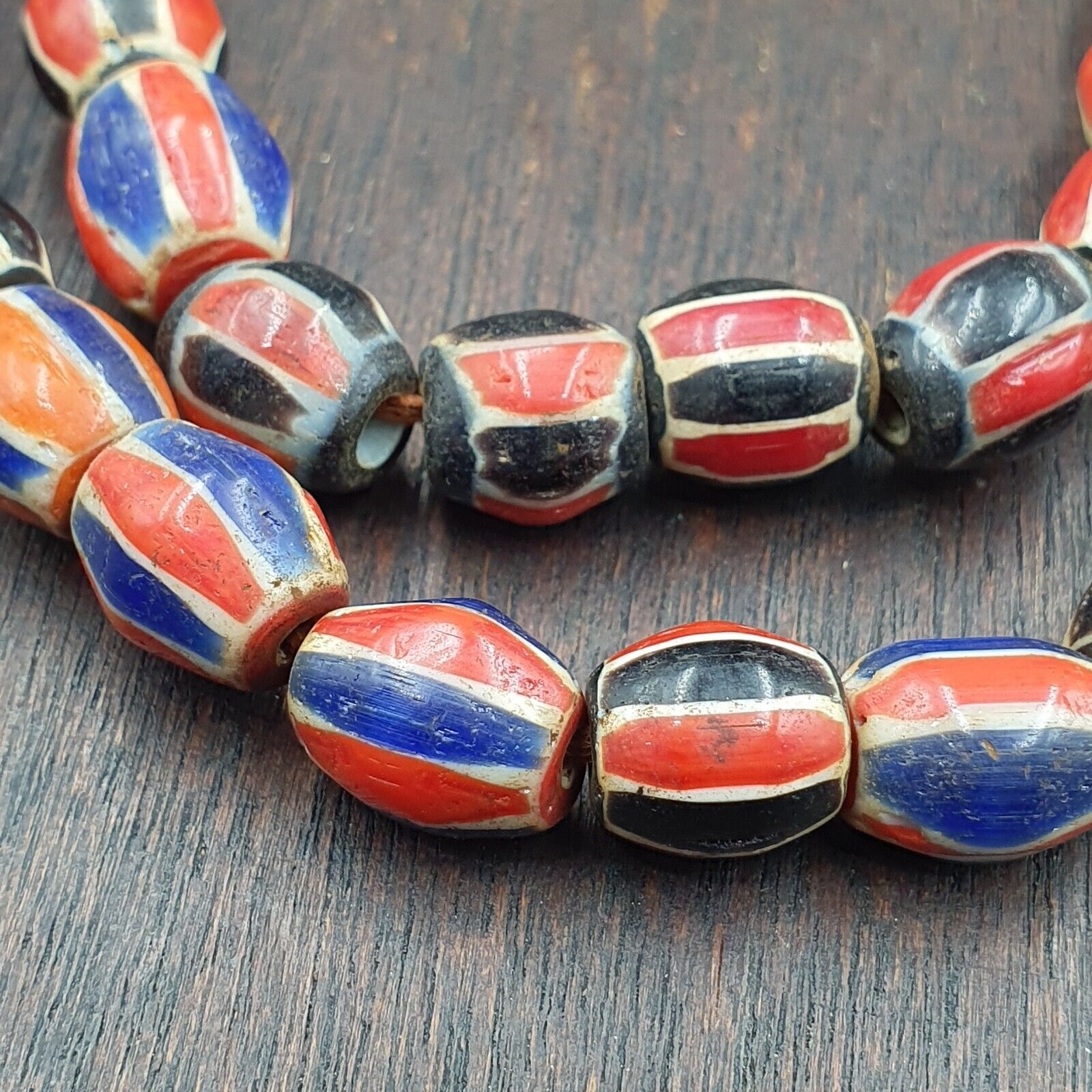 Antique Vintage Venetian Style red Chevron Trade Beads Necklace