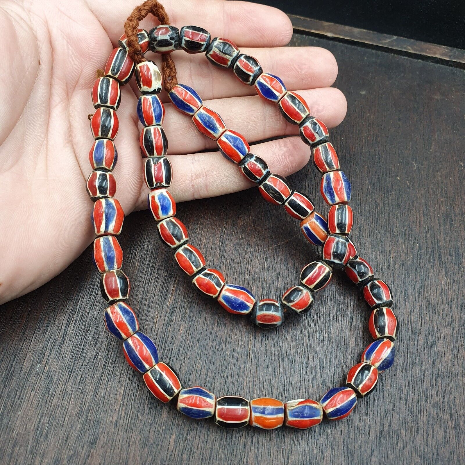Antique Vintage Venetian Style red Chevron Trade Beads Necklace