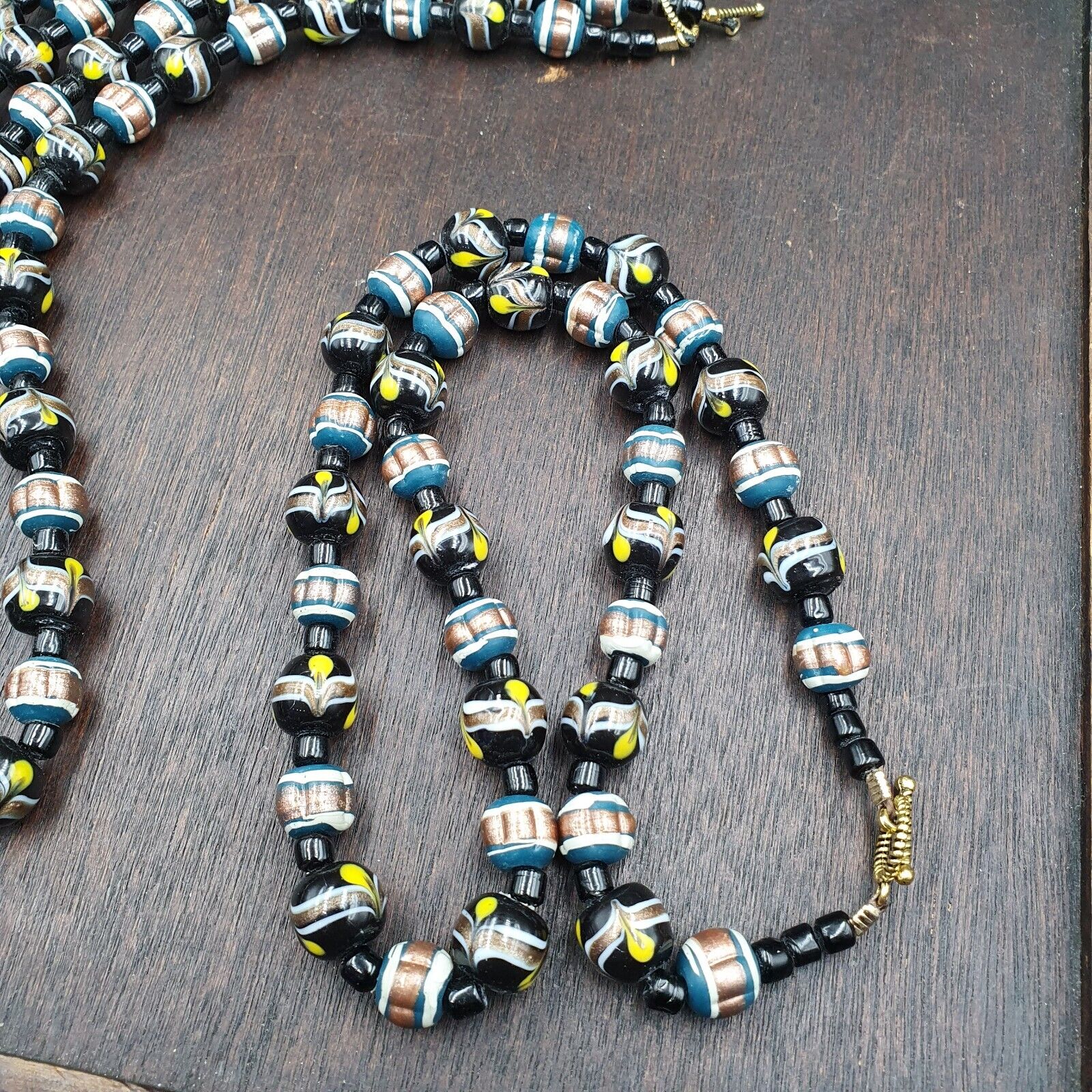 Vintage Venetian Style Wedding cake Beads 10-12MM Aventurine glass Necklace