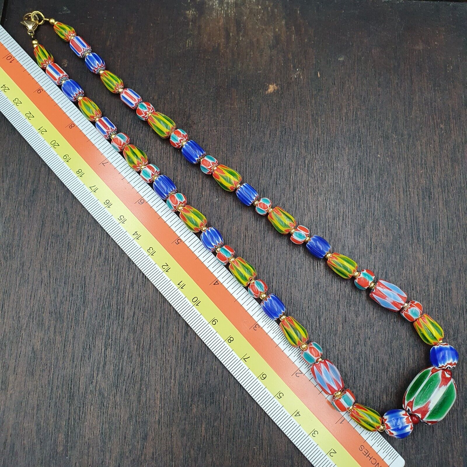 Venetian Style Chevron and White Heart Venetian Beads Glass Beads Necklace YCH-6