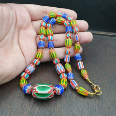 Venetian Style Chevron and White Heart Venetian Beads Glass Beads Necklace YCH-6