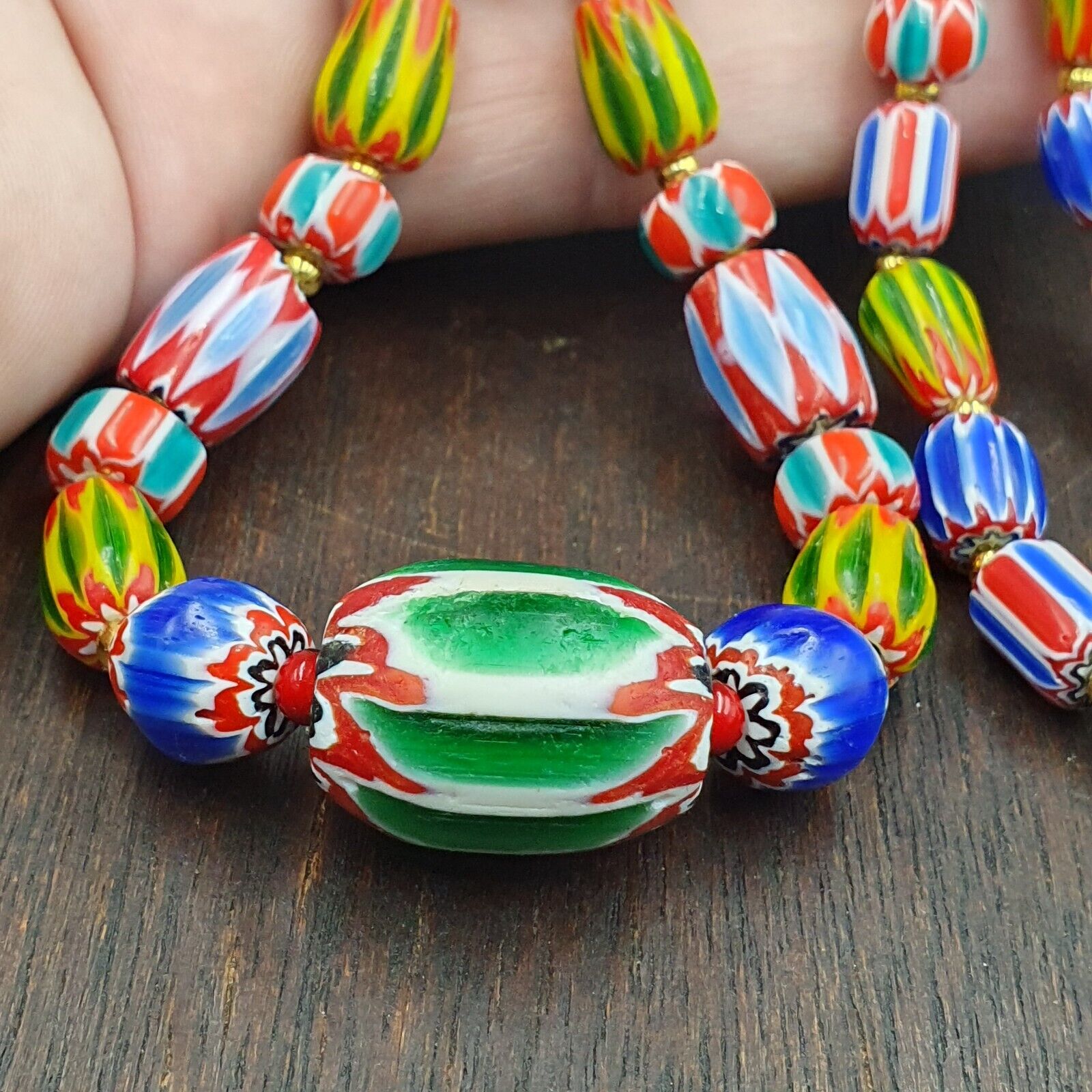 Venetian Style Chevron and White Heart Venetian Beads Glass Beads Necklace YCH-6