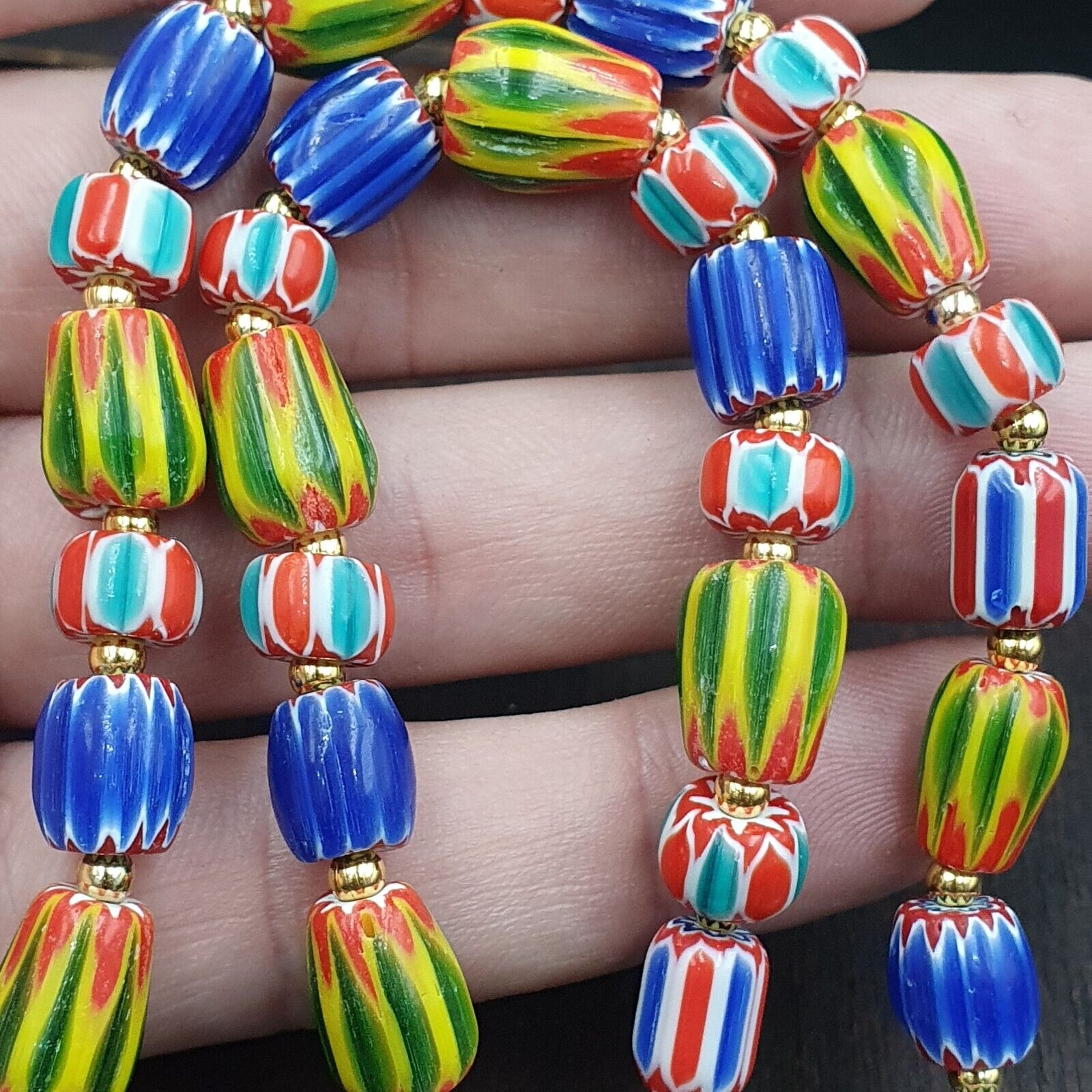 Venetian Style Chevron and White Heart Venetian Beads Glass Beads Necklace YCH-6