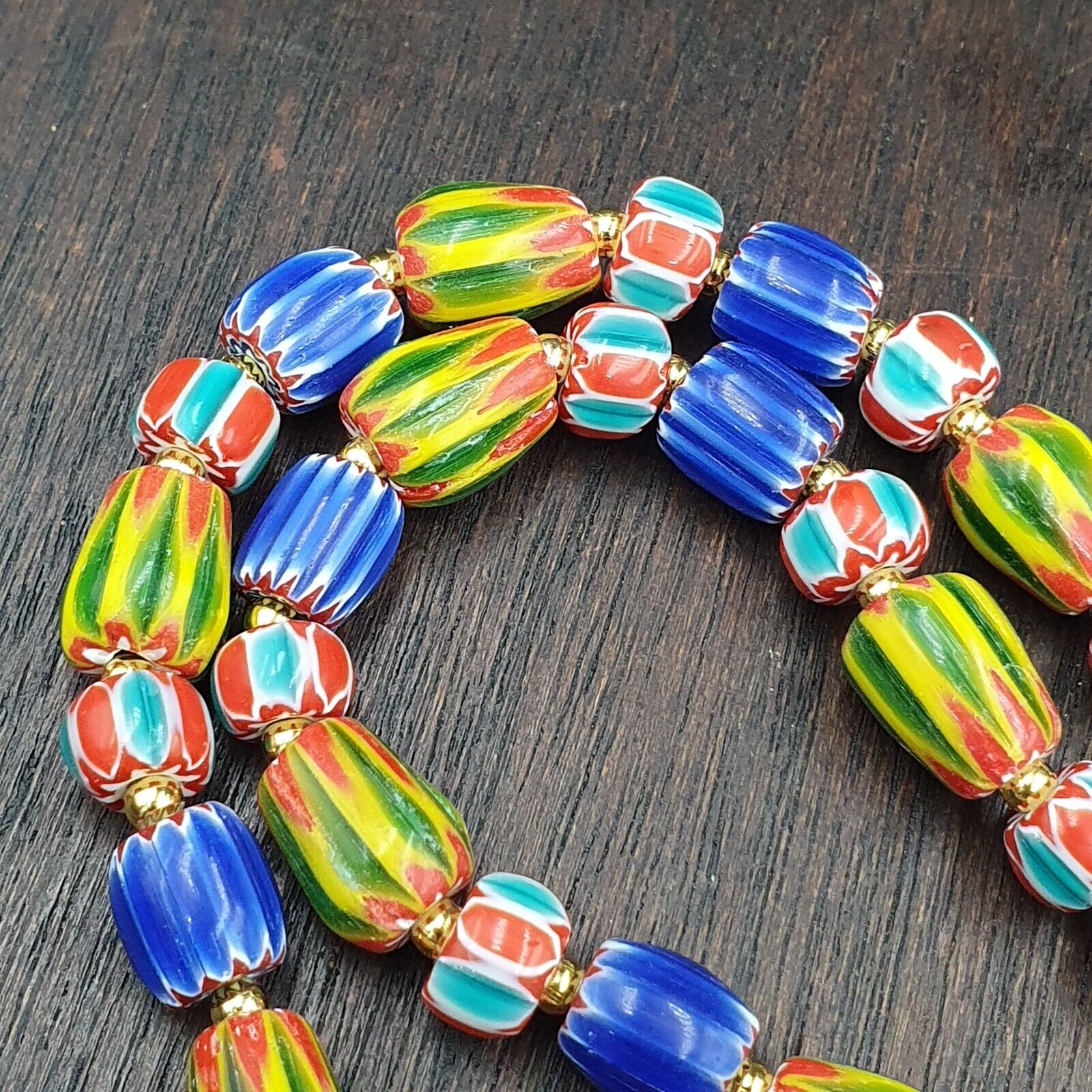 Venetian Style Chevron and White Heart Venetian Beads Glass Beads Necklace YCH-6