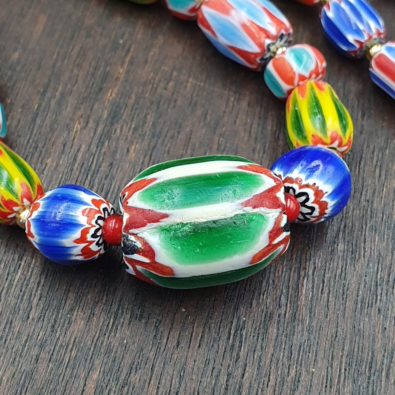 Venetian Style Chevron and White Heart Venetian Beads Glass Beads Necklace YCH-6