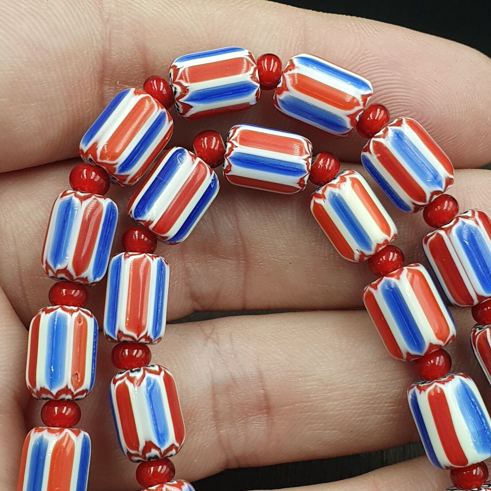 Venetian Style Chevron and White Heart Venetian Beads Glass Beads Necklace YCH-5