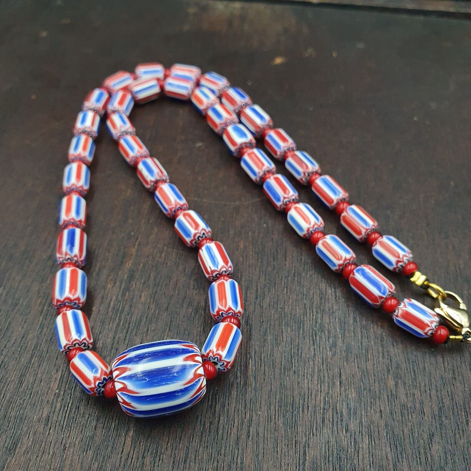 Venetian Style Chevron and White Heart Venetian Beads Glass Beads Necklace YCH-5