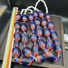500g Antique Venetian inspired African Blue Glass Chevron With Big Beads 30x20mm