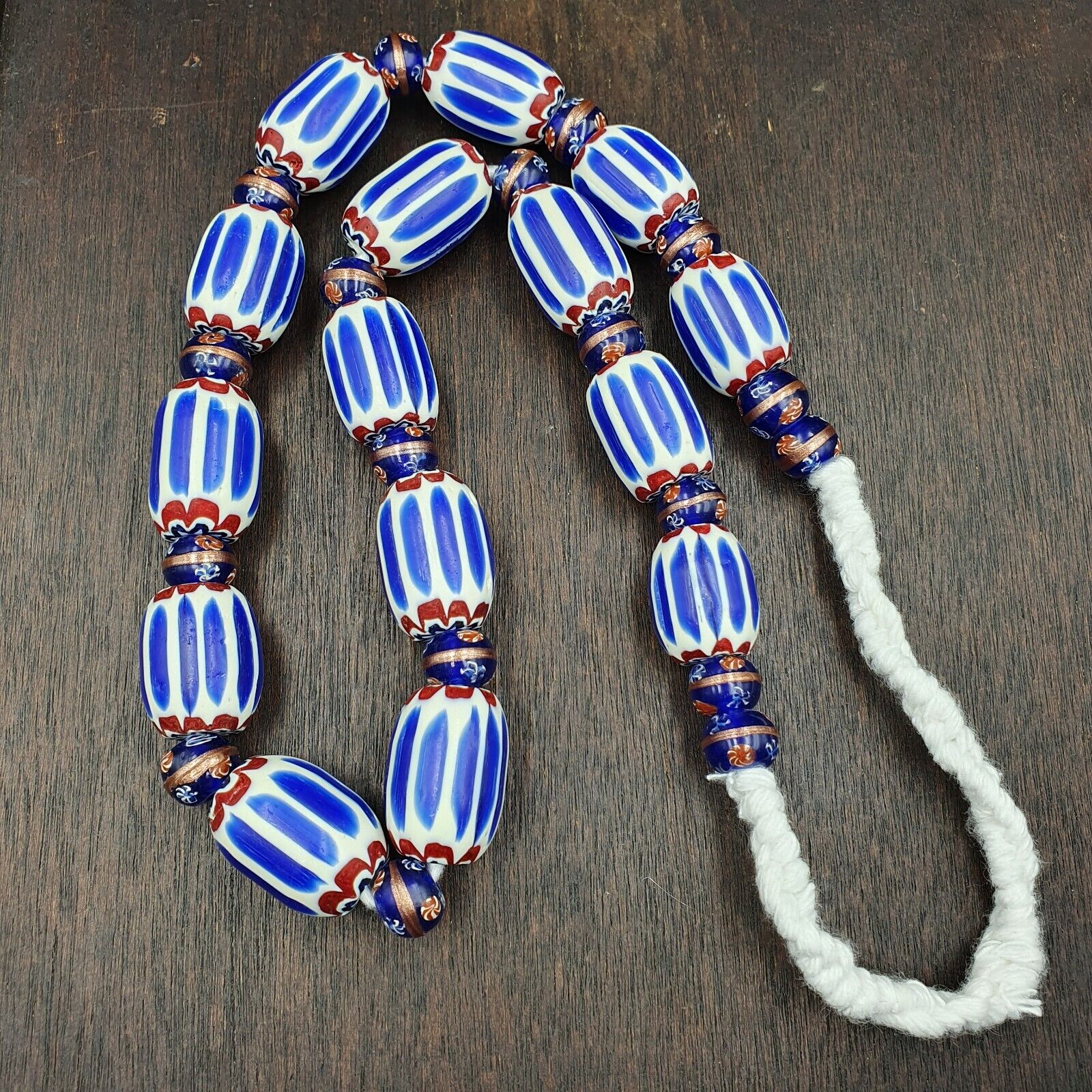 Antique Venetian Inspired African Blue Chevron, wedding cake Beads Necklace