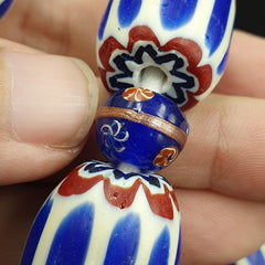 Antique Venetian Inspired African Blue Chevron, wedding cake Beads Necklace