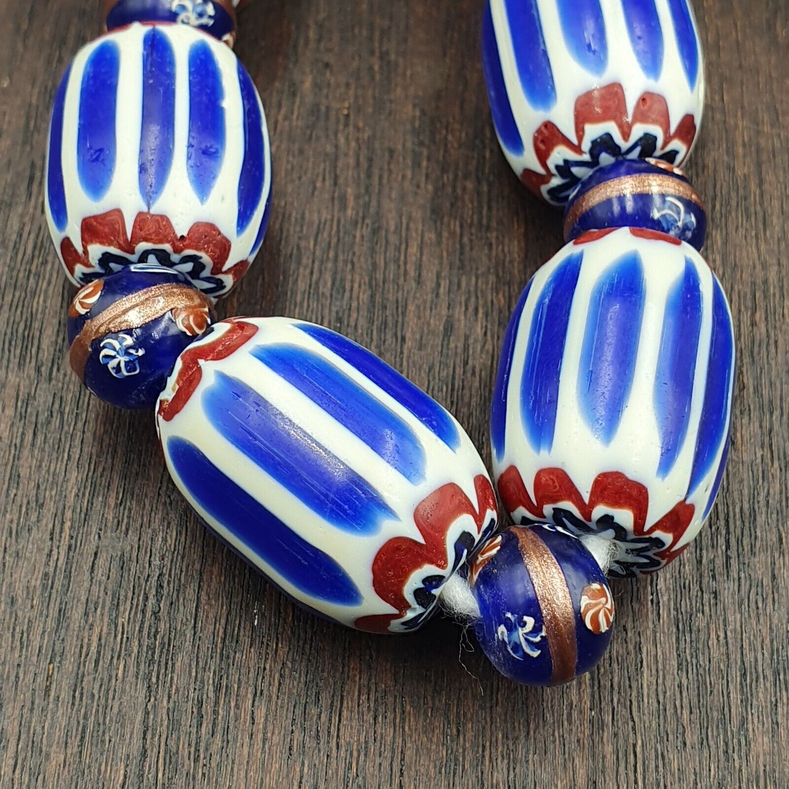 Antique Venetian Inspired African Blue Chevron, wedding cake Beads Necklace