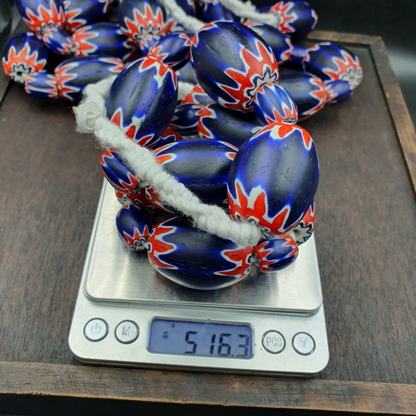 500g Antique Venetian inspired African Blue Glass Chevron With Big Beads 30x20mm