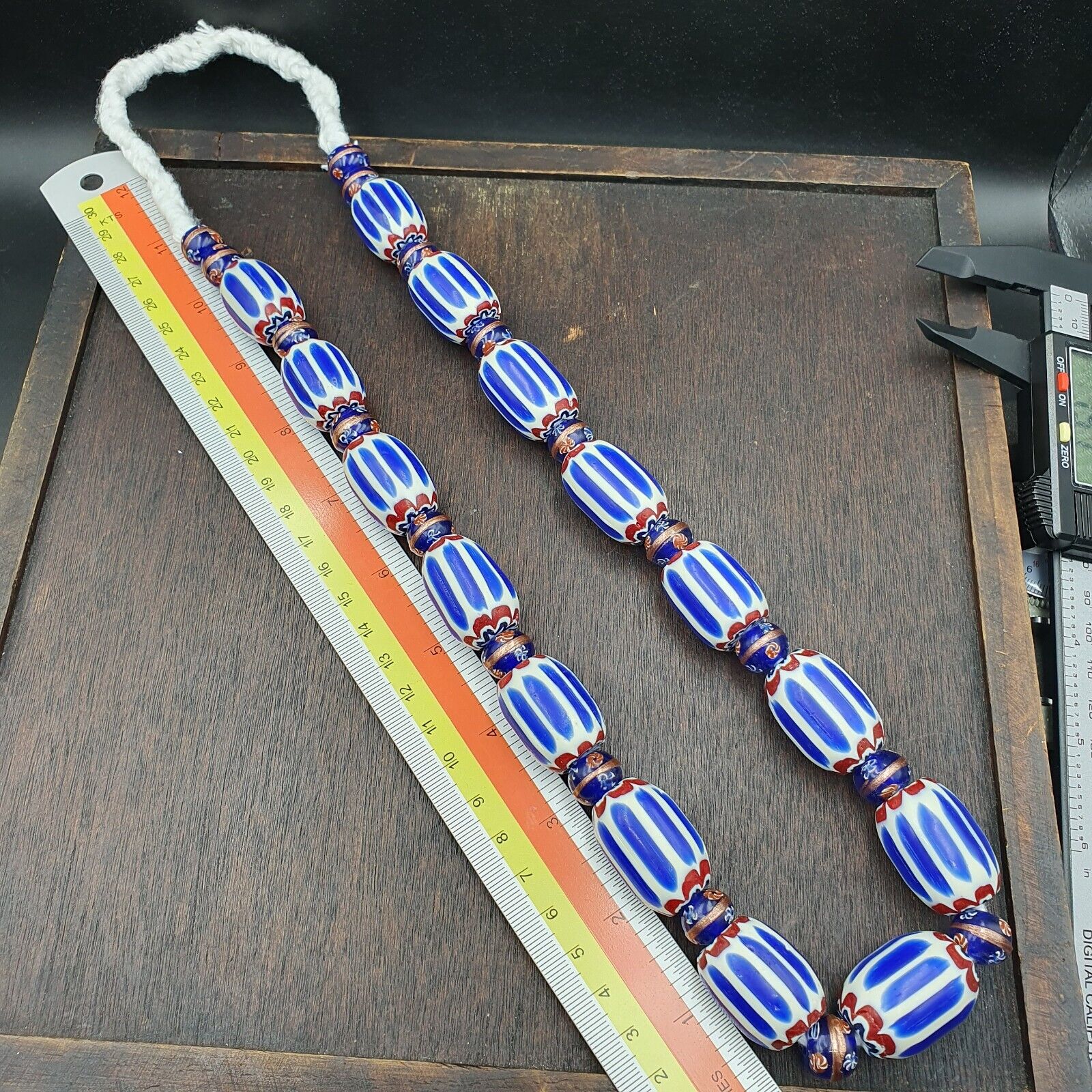 Antique Venetian Inspired African Blue Chevron, wedding cake Beads Necklace