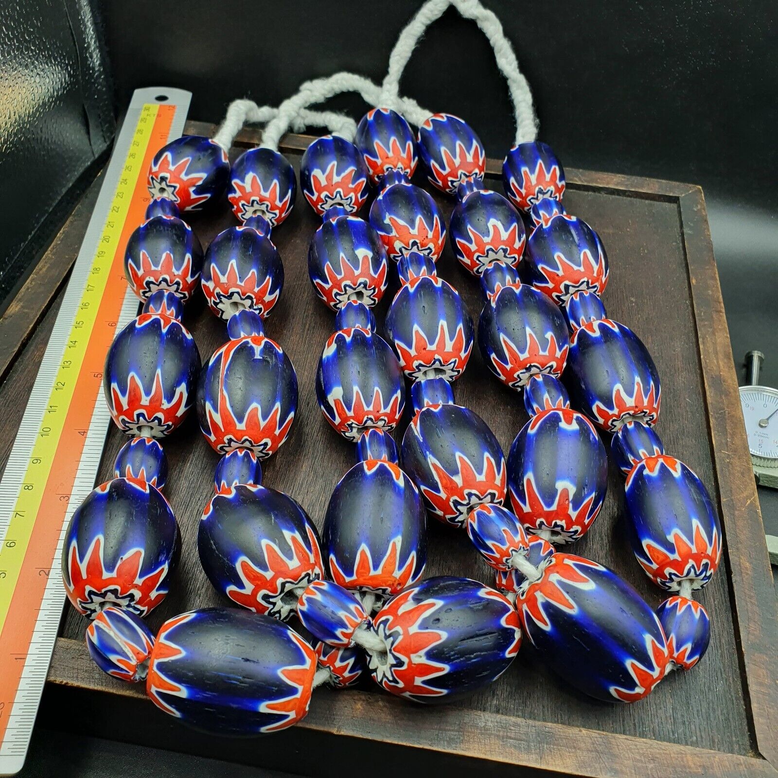 500g Antique Venetian inspired African Blue Glass Chevron With Big Beads 30x20mm