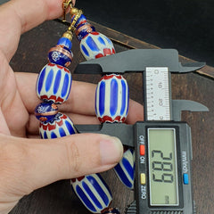 Antique Venetian Inspired African Blue Chevron, wedding cake Beads Necklace BG-6