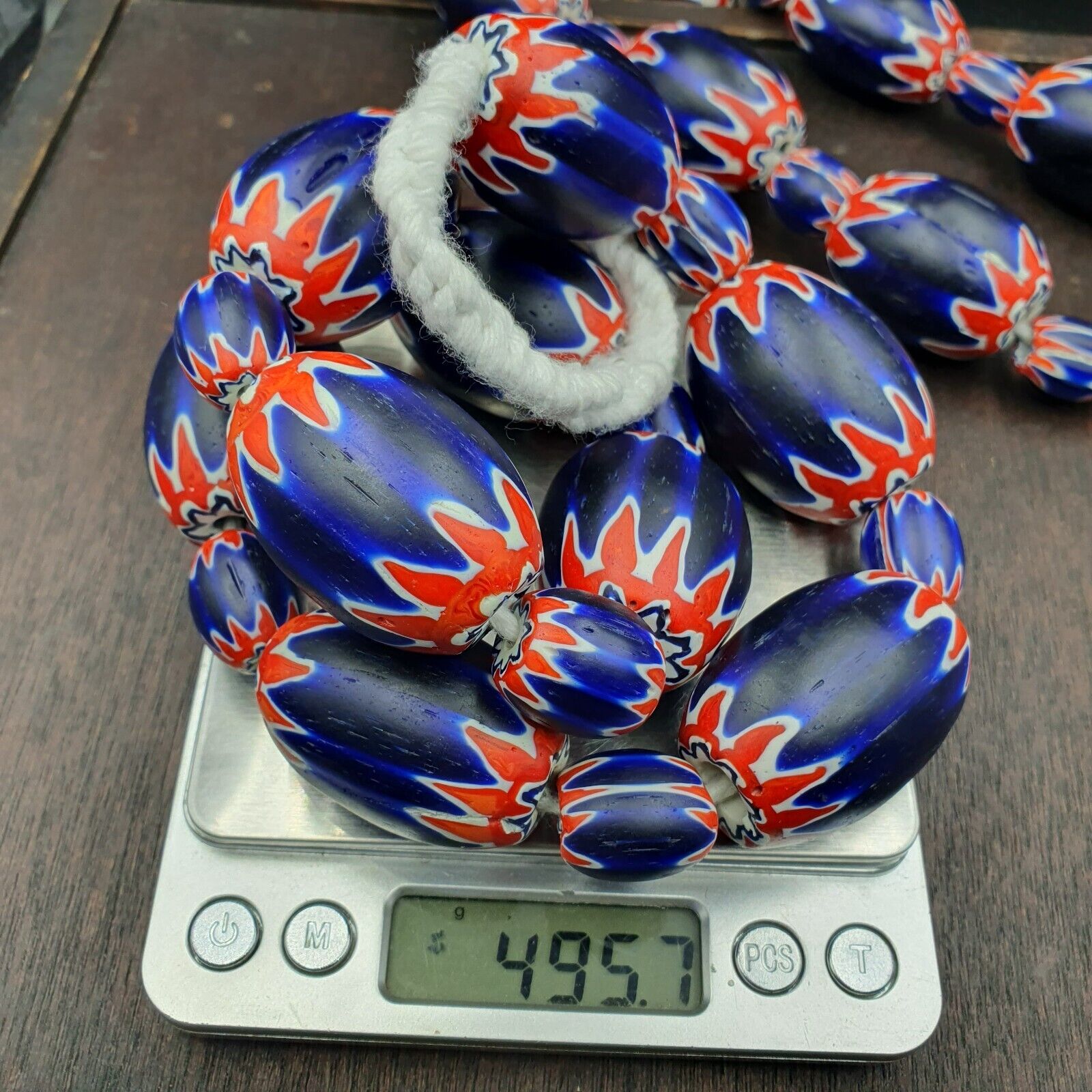 500g Antique Venetian inspired African Blue Glass Chevron With Big Beads 30x20mm