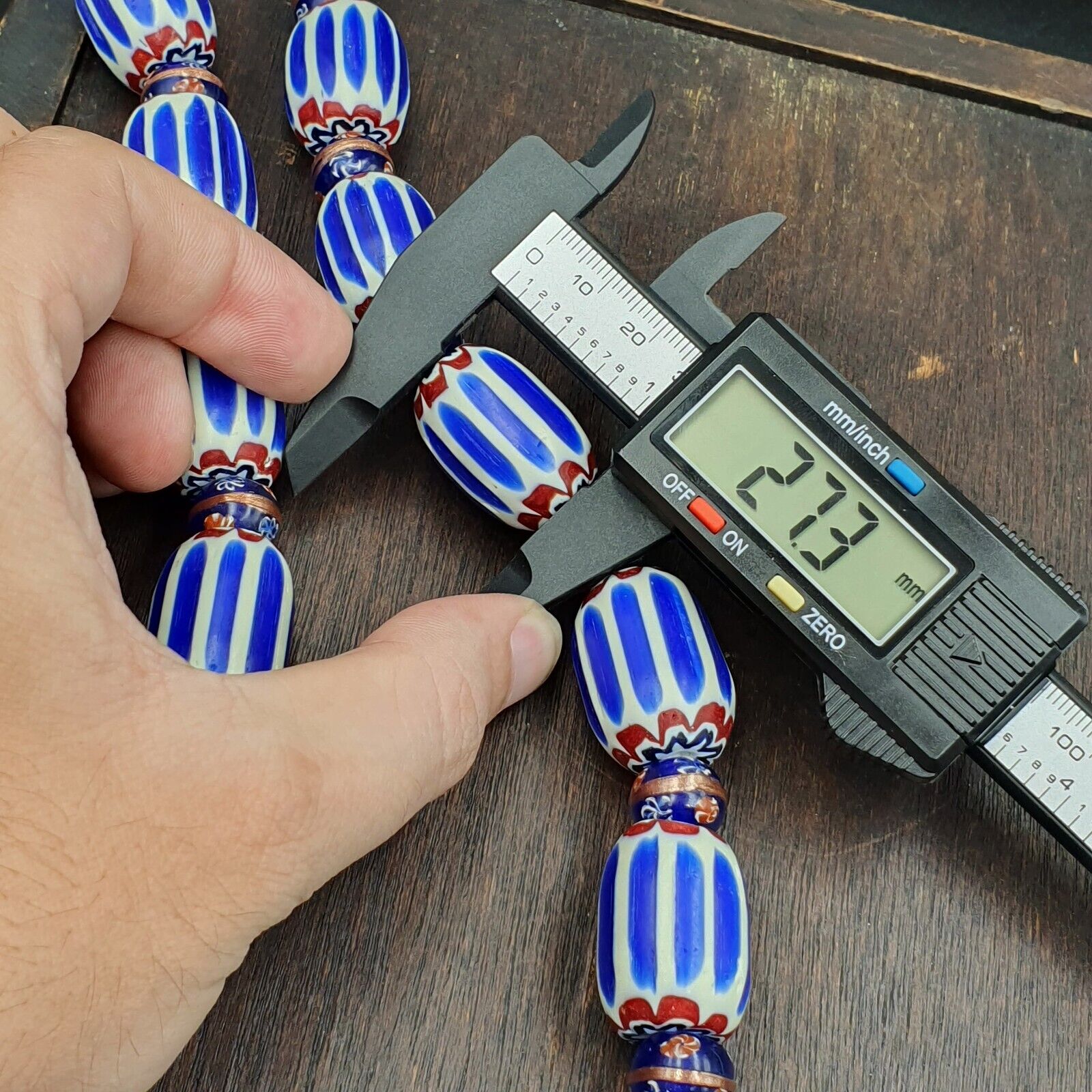 Antique Venetian Inspired African Blue Chevron, wedding cake Beads Necklace