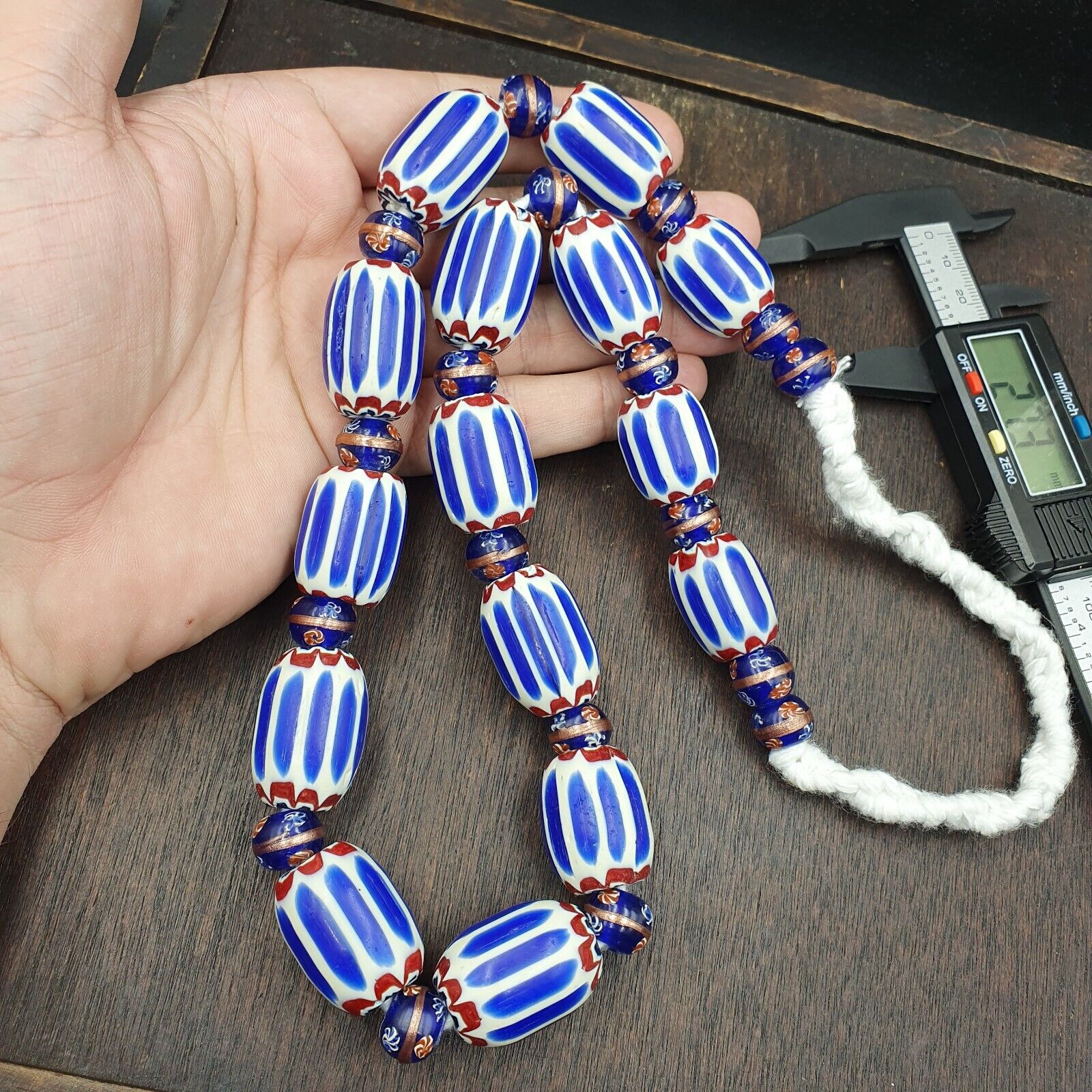 Antique Venetian Inspired African Blue Chevron, wedding cake Beads Necklace