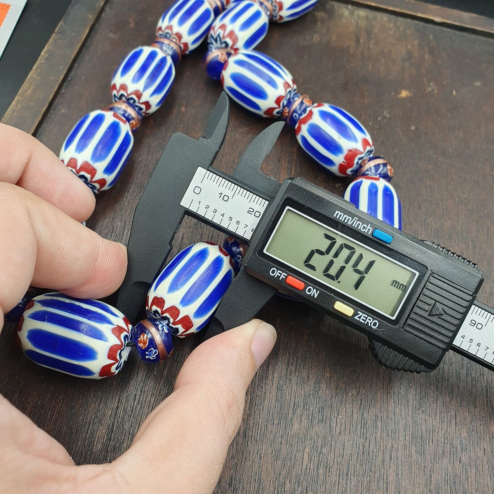Antique Venetian Inspired African Blue Chevron, wedding cake Beads Necklace BG-6