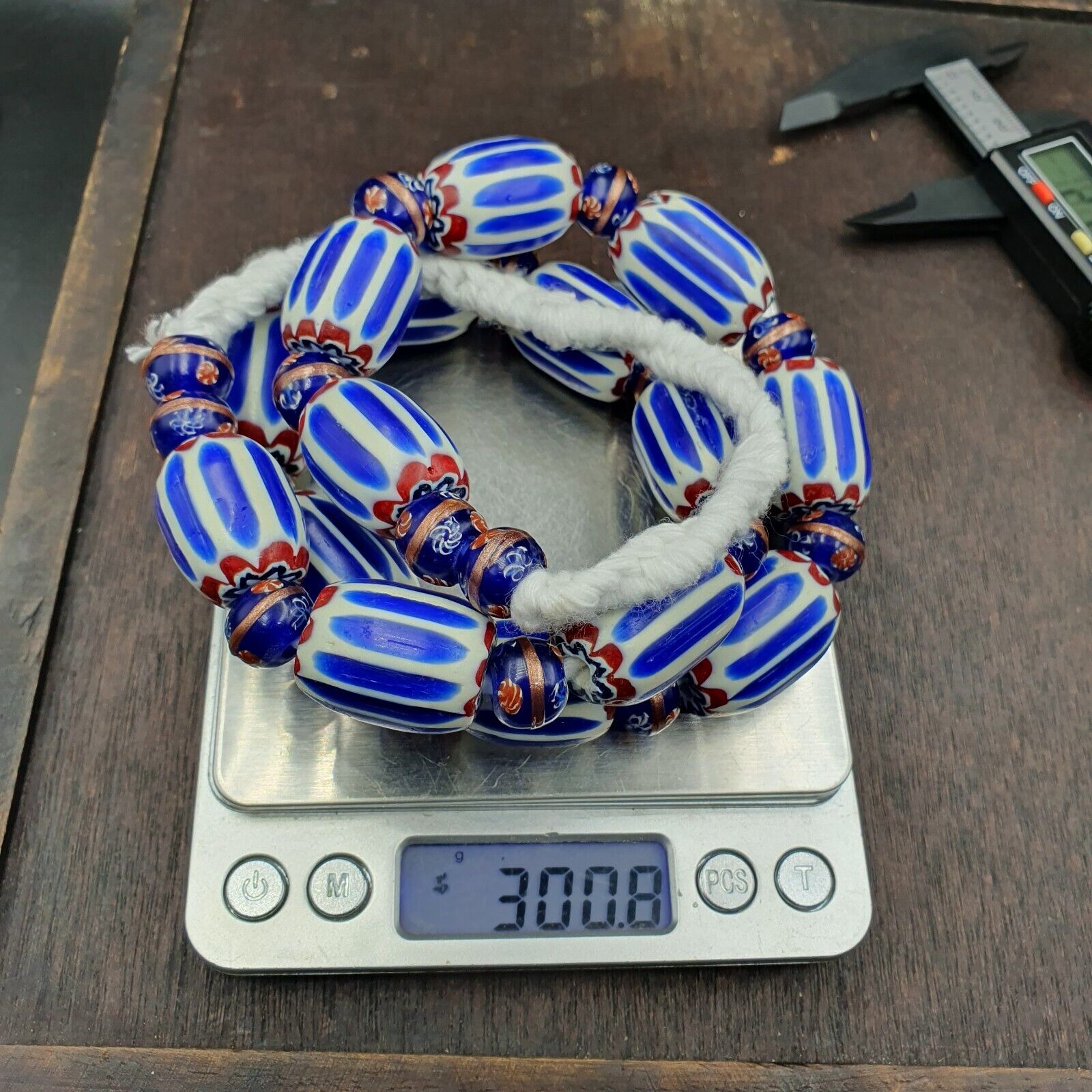 Antique Venetian Inspired African Blue Chevron, wedding cake Beads Necklace