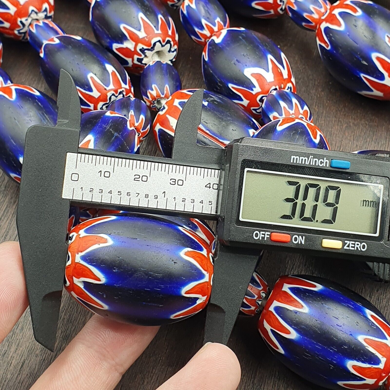 500g Antique Venetian inspired African Blue Glass Chevron With Big Beads 30x20mm
