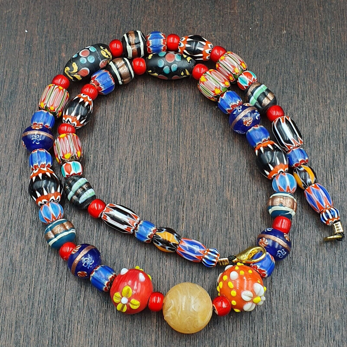 Venetian African Style Vintage unique Pattern Glass Beads Necklace WDK-11