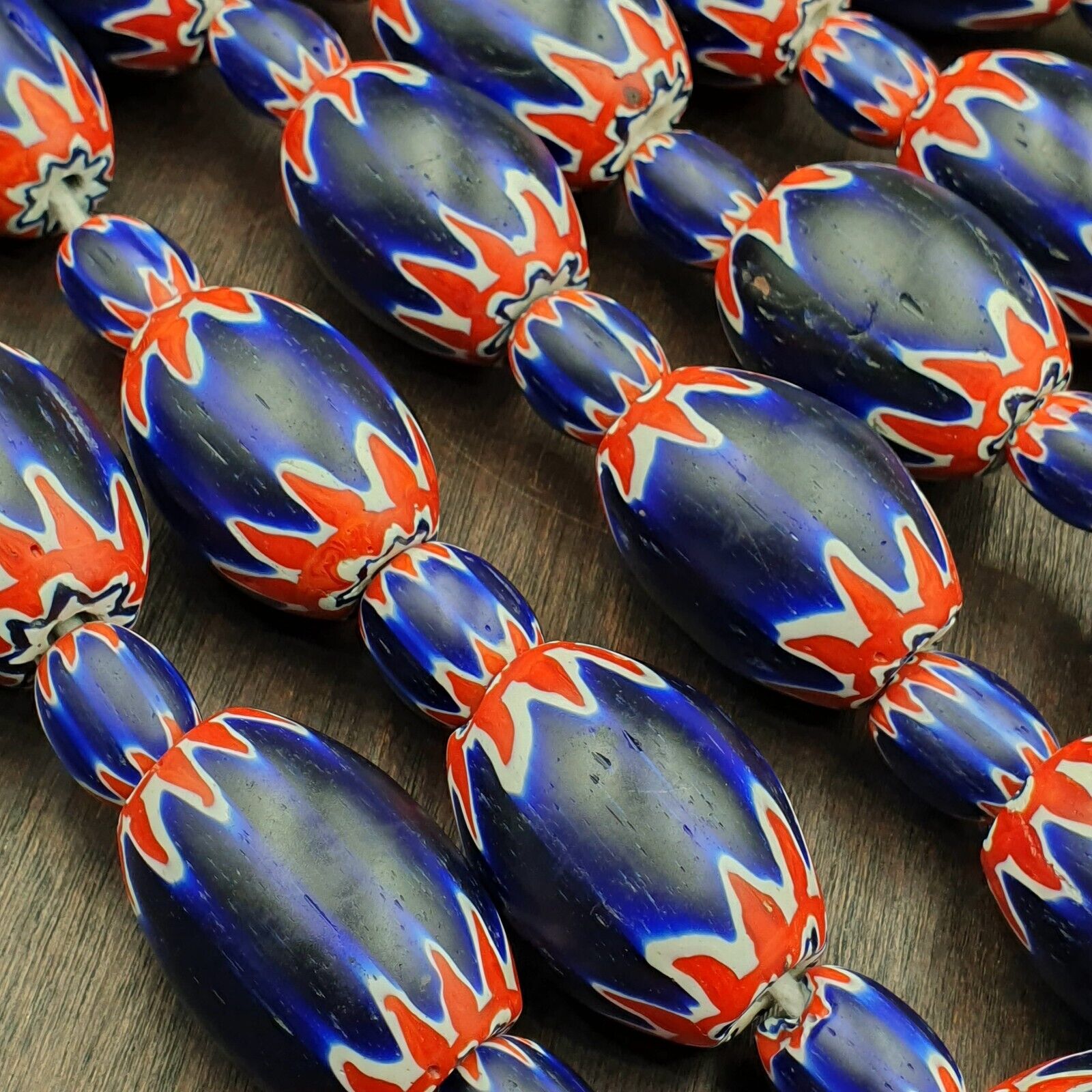 500g Antique Venetian inspired African Blue Glass Chevron With Big Beads 30x20mm