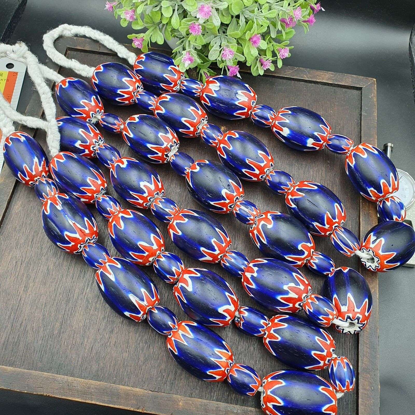 500g Antique Venetian inspired African Blue Glass Chevron With Big Beads 30x20mm