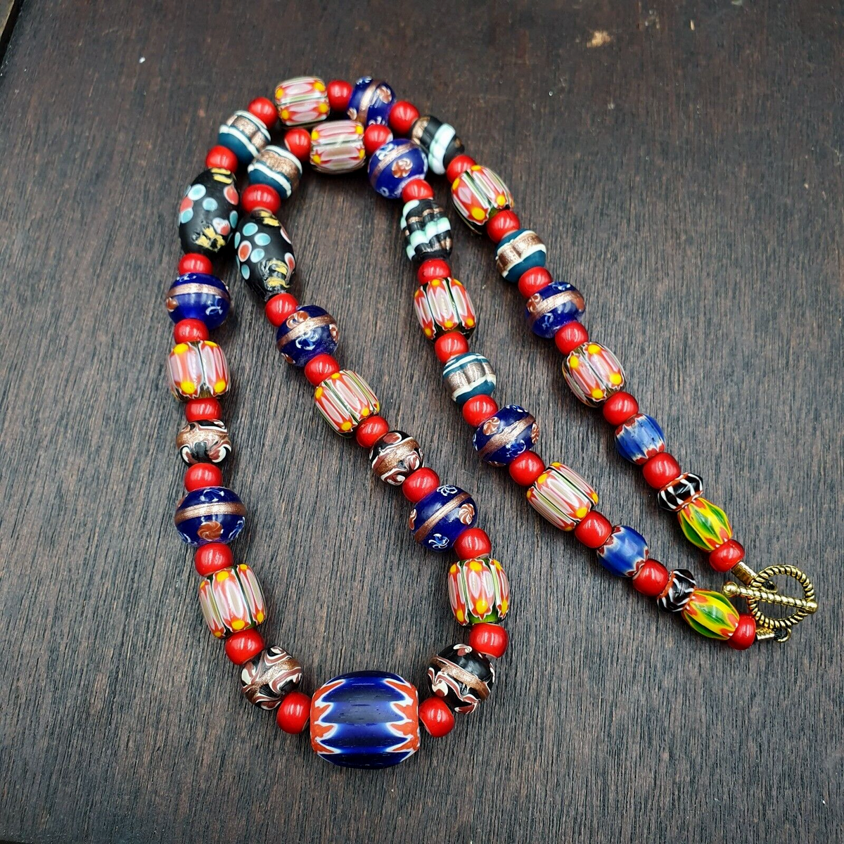 Venetian African Style Vintage unique Pattern Glass Beads Necklace WDK-10