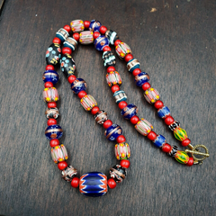 Venetian African Style Vintage unique Pattern Glass Beads Necklace WDK-10