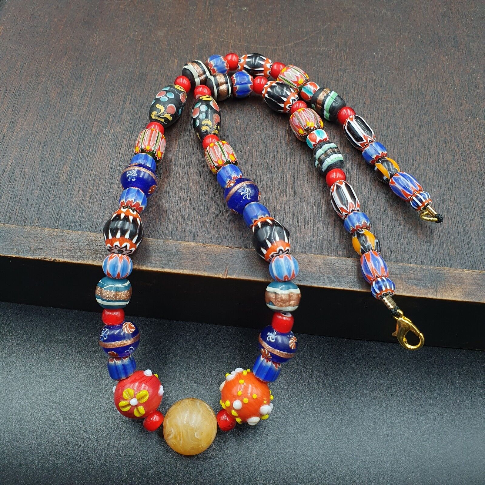 Venetian African Style Vintage unique Pattern Glass Beads Necklace WDK-11