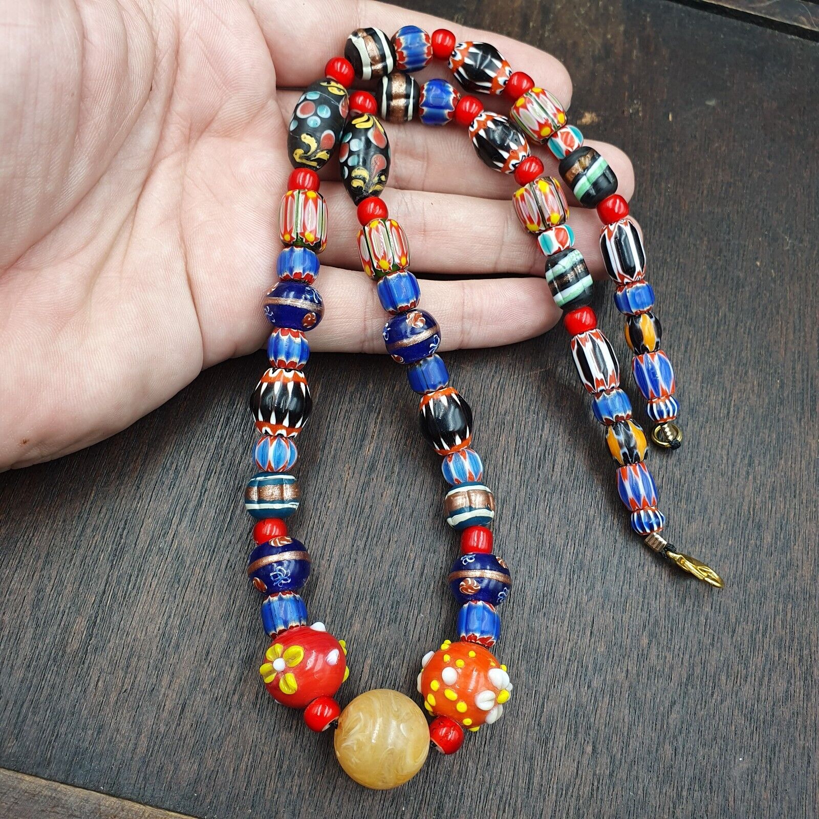 Venetian African Style Vintage unique Pattern Glass Beads Necklace WDK-11