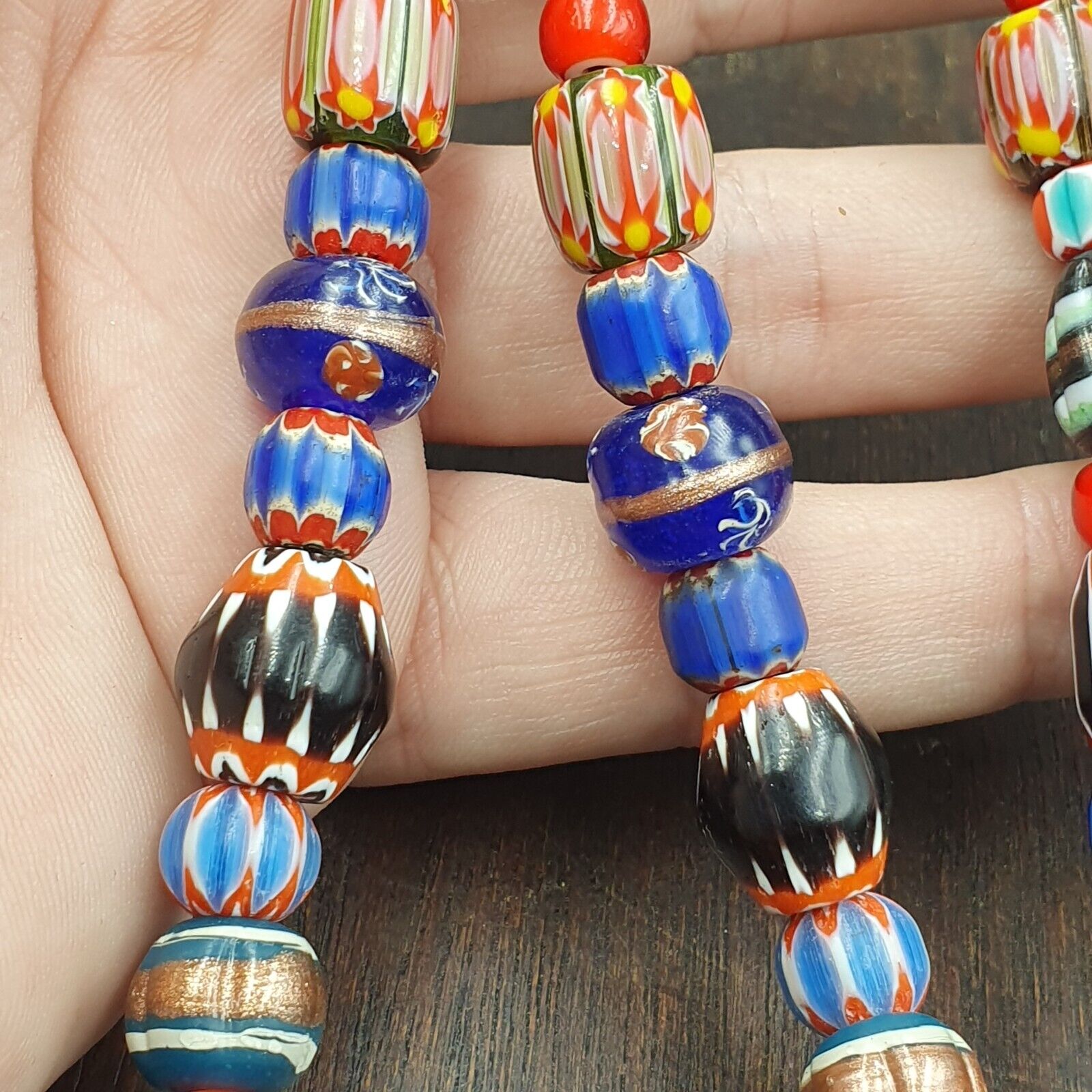 Venetian African Style Vintage unique Pattern Glass Beads Necklace WDK-11