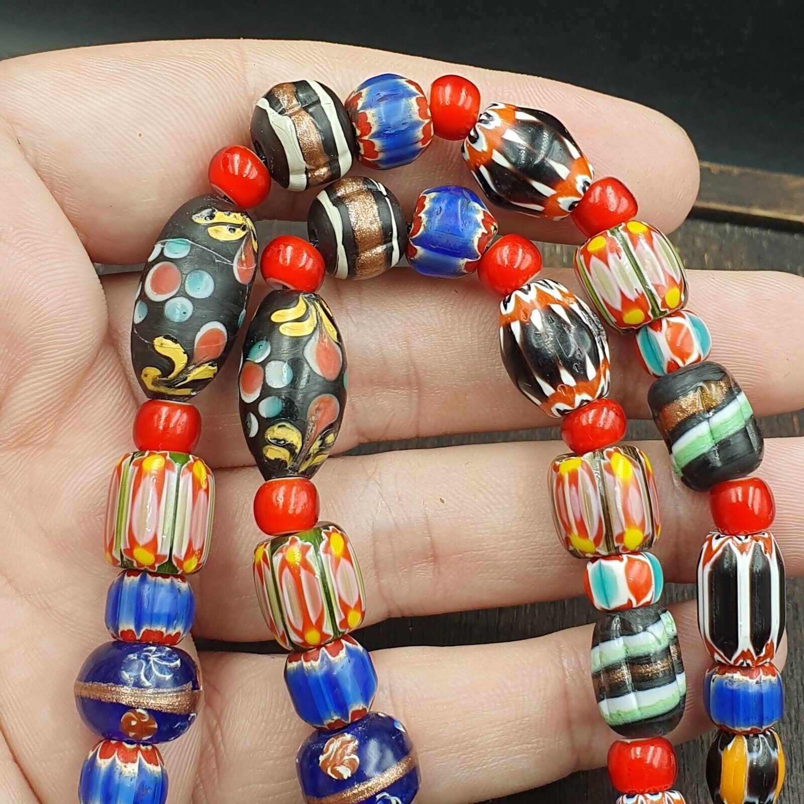 Venetian African Style Vintage unique Pattern Glass Beads Necklace WDK-11