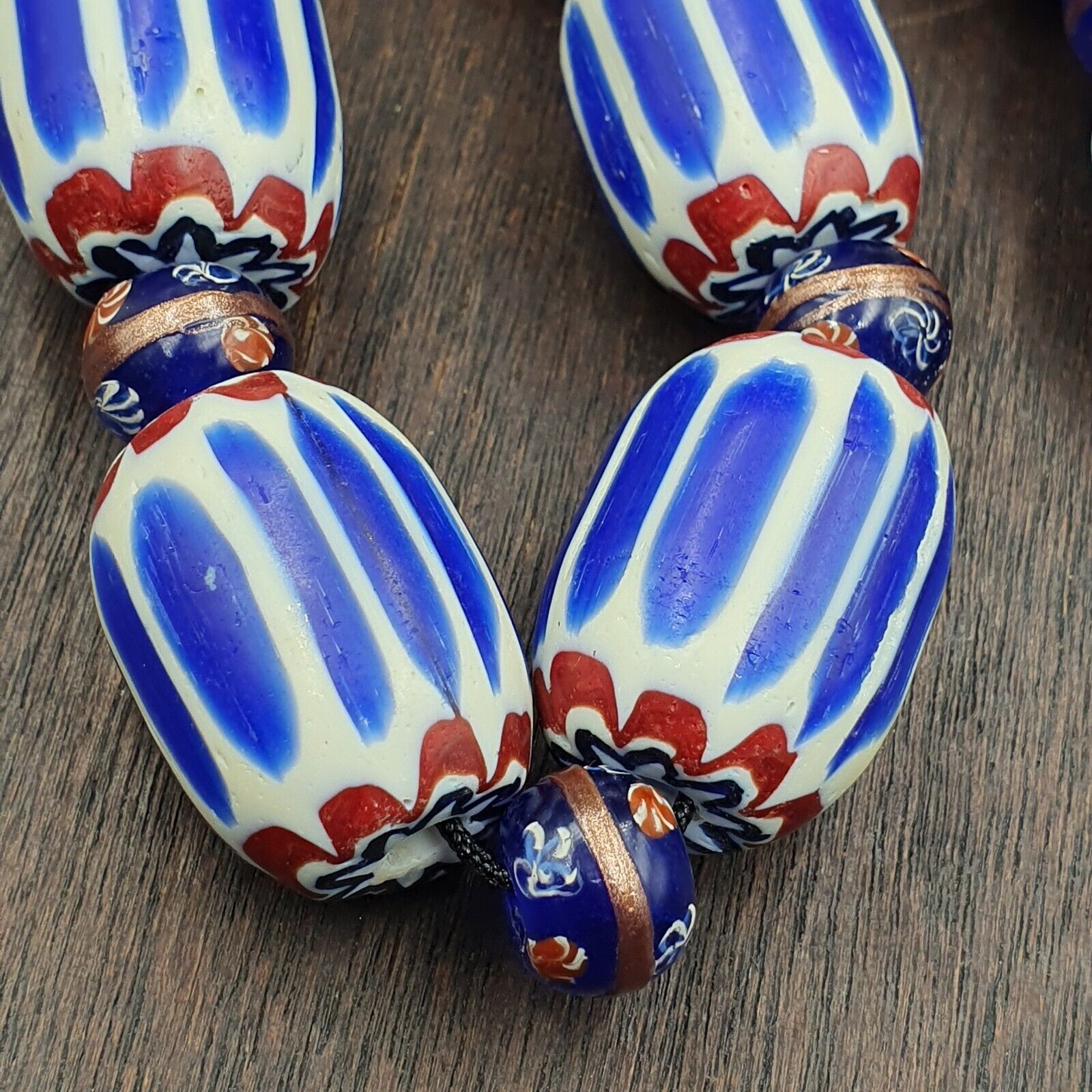 Antique Venetian Inspired African Blue Chevron, wedding cake Beads Necklace BG-6