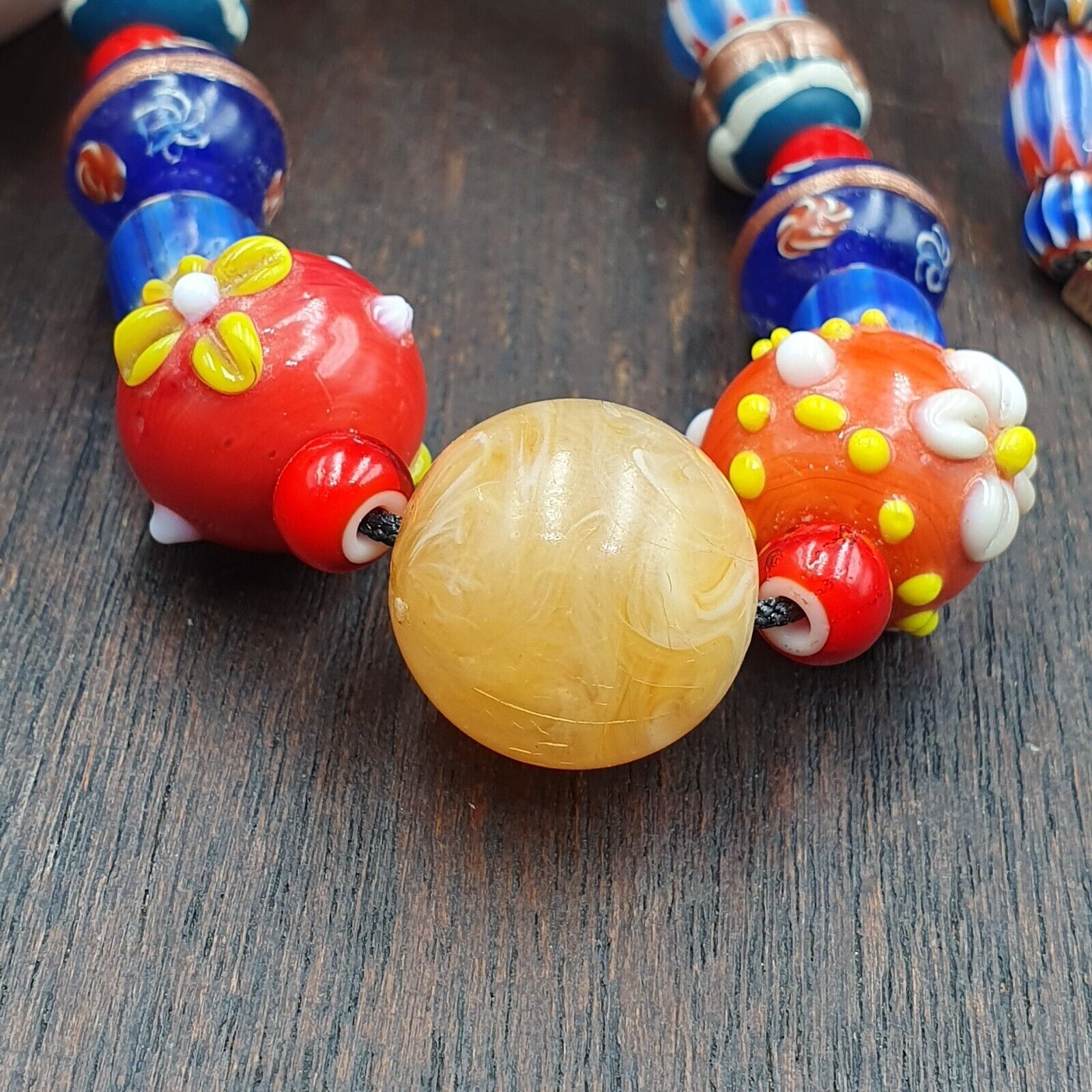 Venetian African Style Vintage unique Pattern Glass Beads Necklace WDK-11