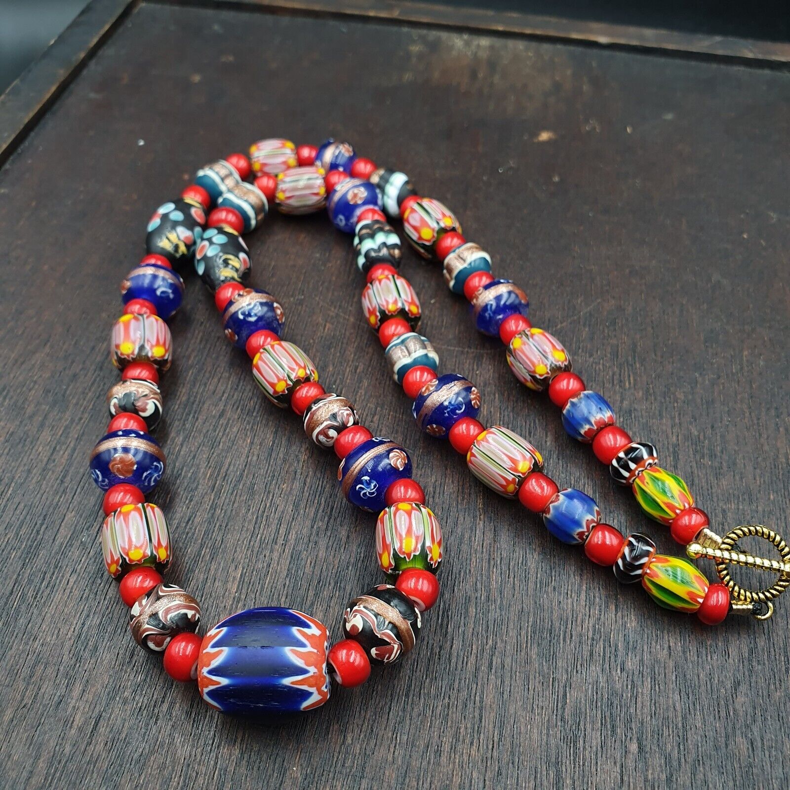 Venetian African Style Vintage unique Pattern Glass Beads Necklace WDK-10