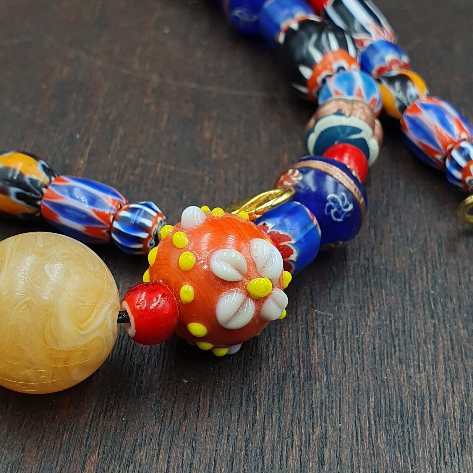 Venetian African Style Vintage unique Pattern Glass Beads Necklace WDK-11