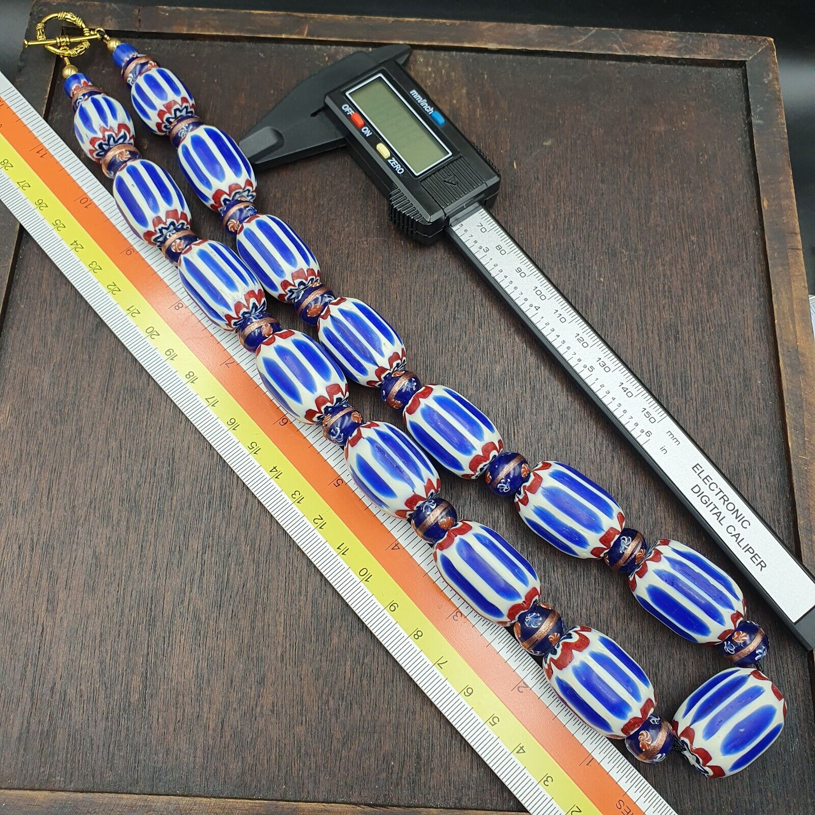 Antique Venetian Inspired African Blue Chevron, wedding cake Beads Necklace BG-6