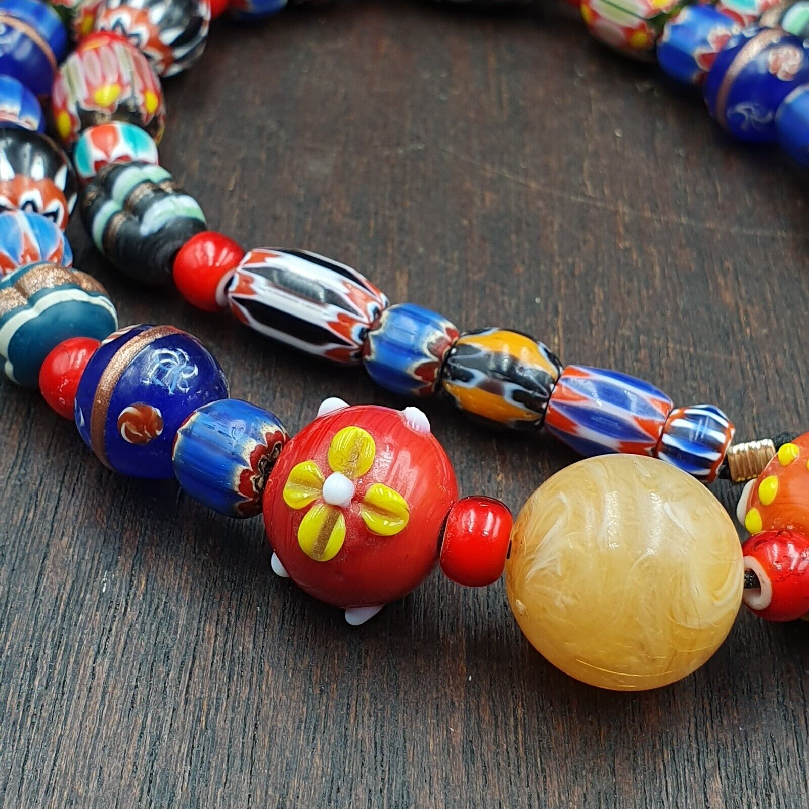 Venetian African Style Vintage unique Pattern Glass Beads Necklace WDK-11