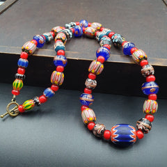 Venetian African Style Vintage unique Pattern Glass Beads Necklace WDK-10